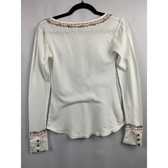 Lucky Brand Womens XS Ivory Embroidered Henley Top - Picture 5 of 5